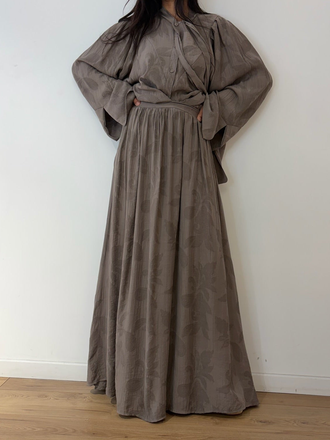 Jupe longue jacquard – Noir / taupe