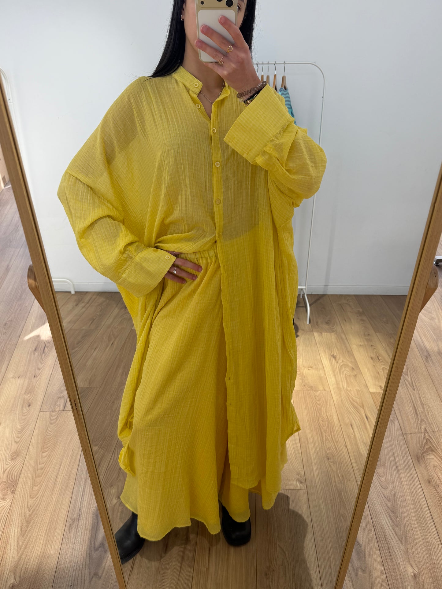 Ensemble long en voile de coton – Chemise longue & pantalon jupe-culotte 100% coton