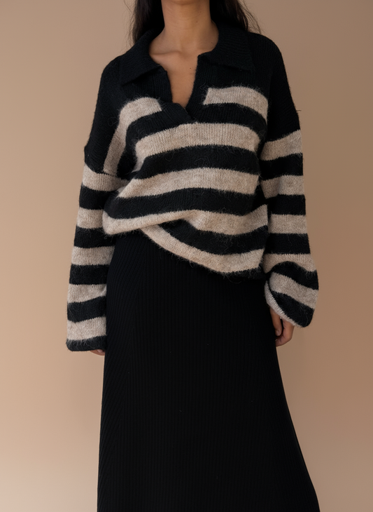 Pull rayer col v en Laine