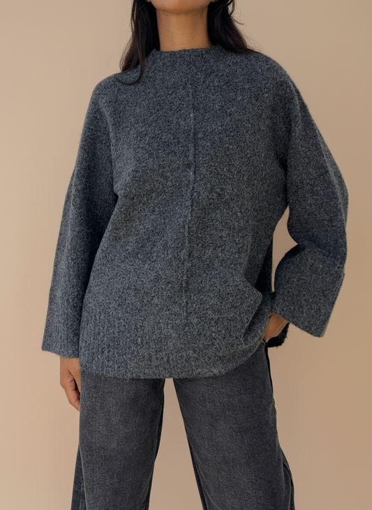 Pull Col Haut Chiné en Laine Mélangé