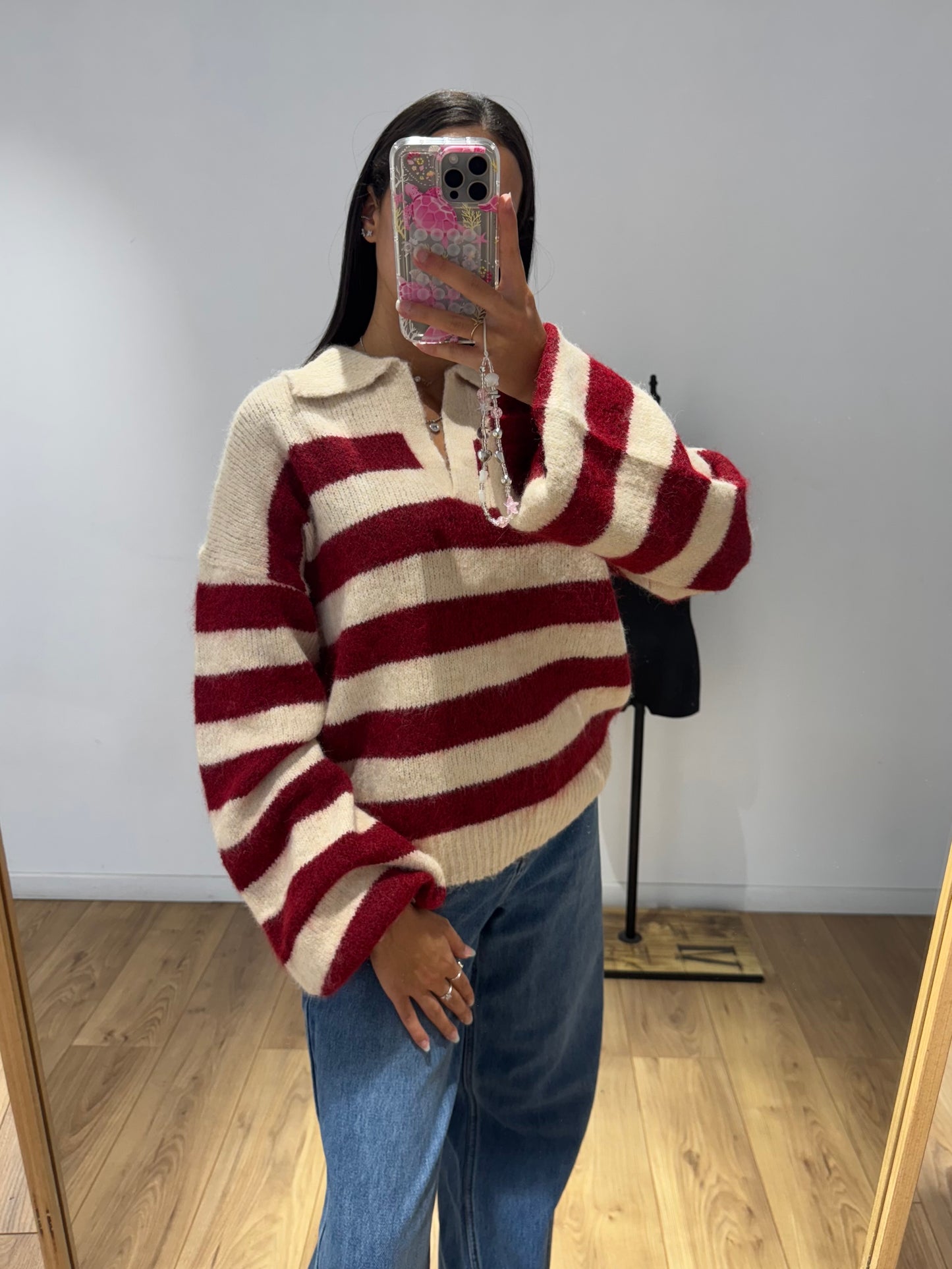 Pull rayer col v en Laine