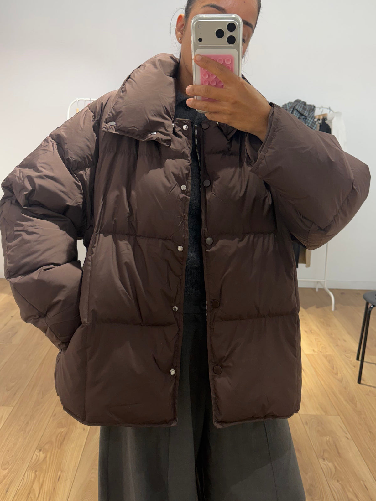 Doudoune couvrante col amovible en duvet de canard – marron – KATA PARIS