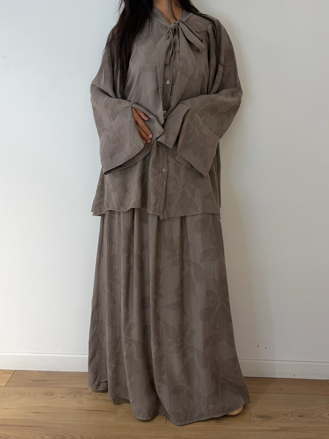 Jupe longue jacquard – Noir / taupe