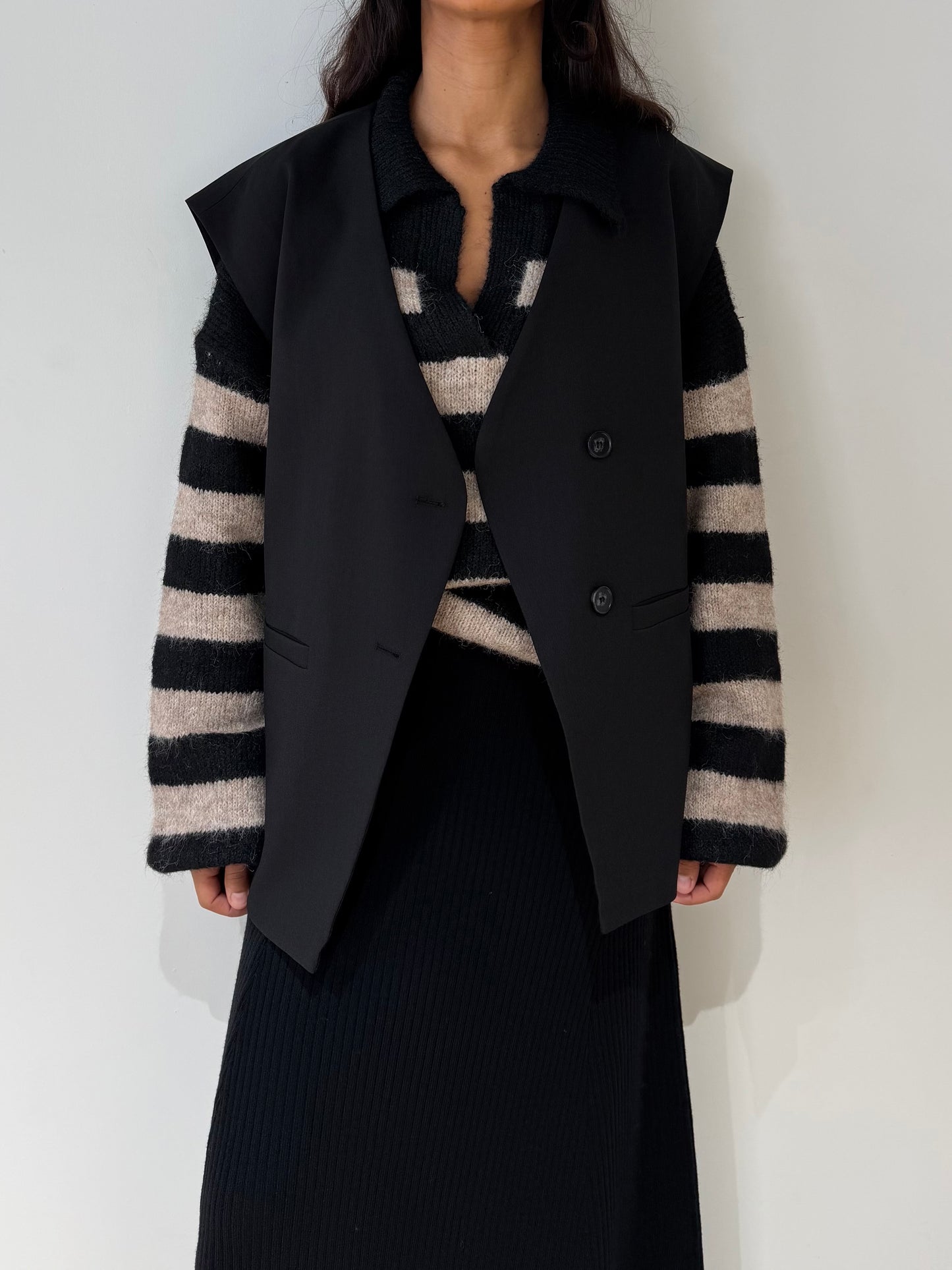 Pull rayer col v en Laine