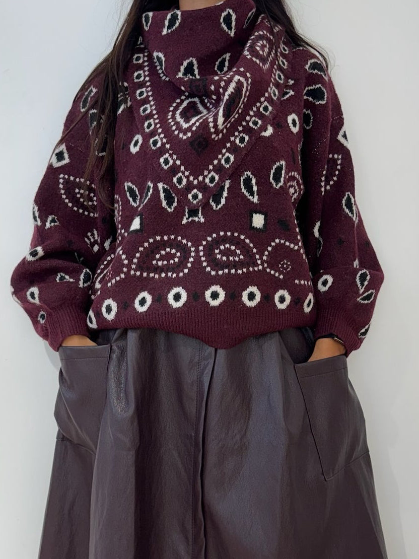 Pull bandana bordeaux en laine mélangée, vue de face