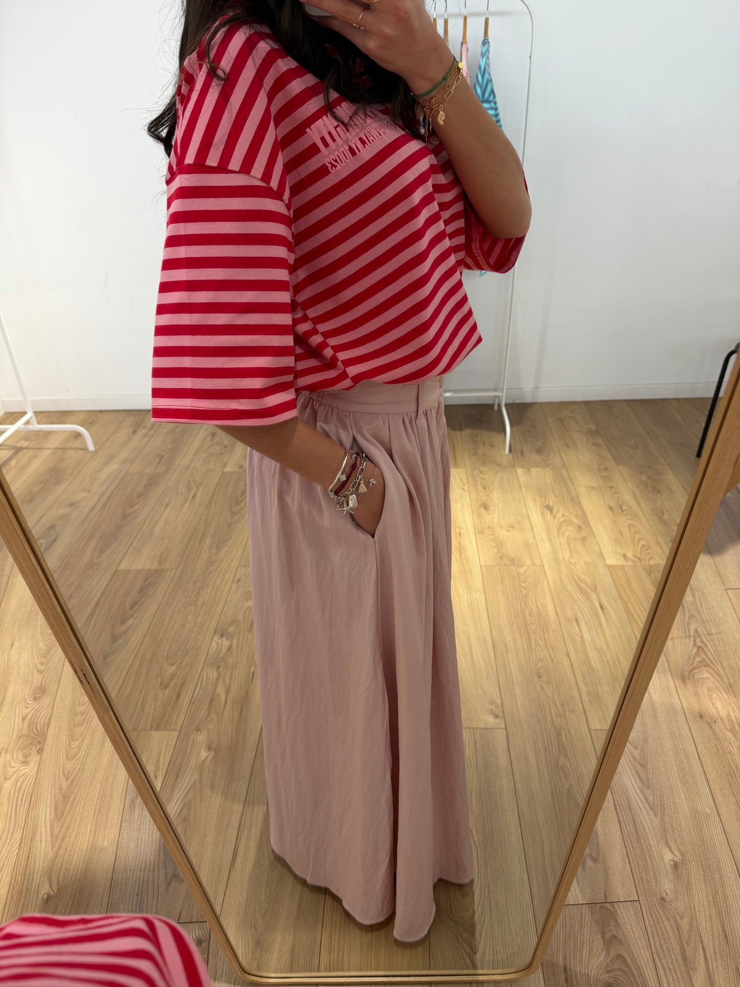 Jupe Longue Fluide Coton Rose – Taille Élastique & Poches