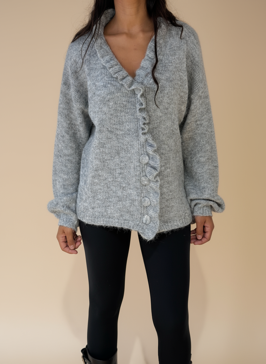 Gilet boutonné froufrou laine mélangée femme automne hiver Kata Paris