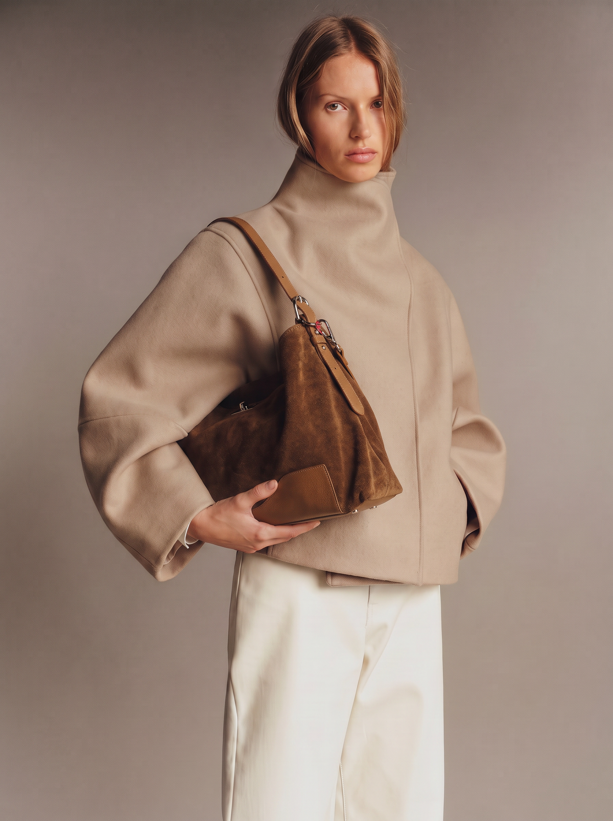 Sac Cabas Femme en Daim & Cuir de Veau Véritable