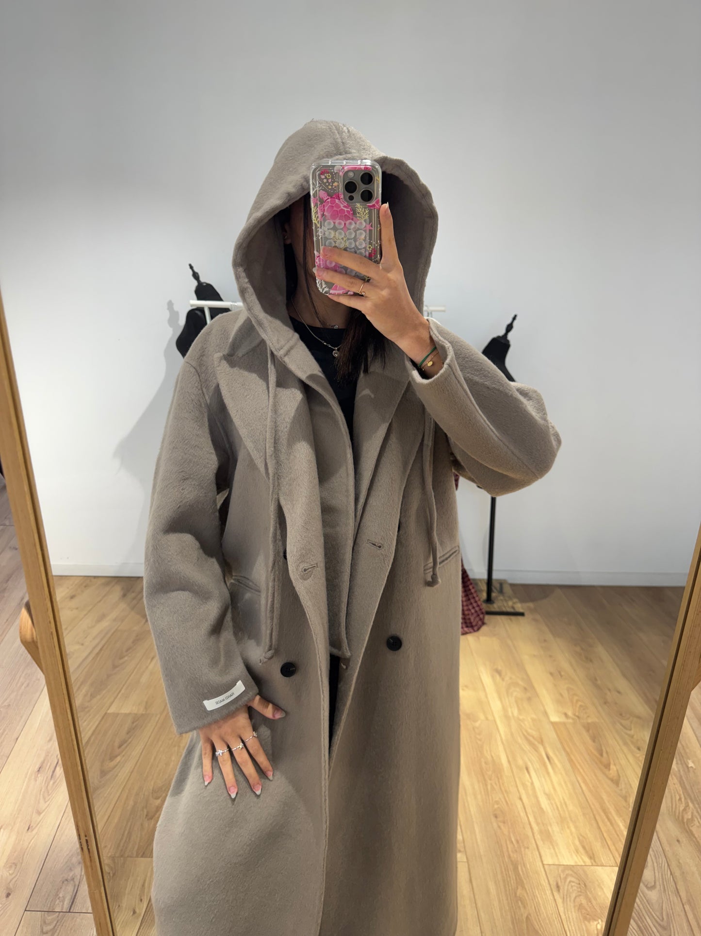 MANTEAU + CAPUCHE FAIT MAIN EN LAINE MÉLANGÉE 2- Coloris