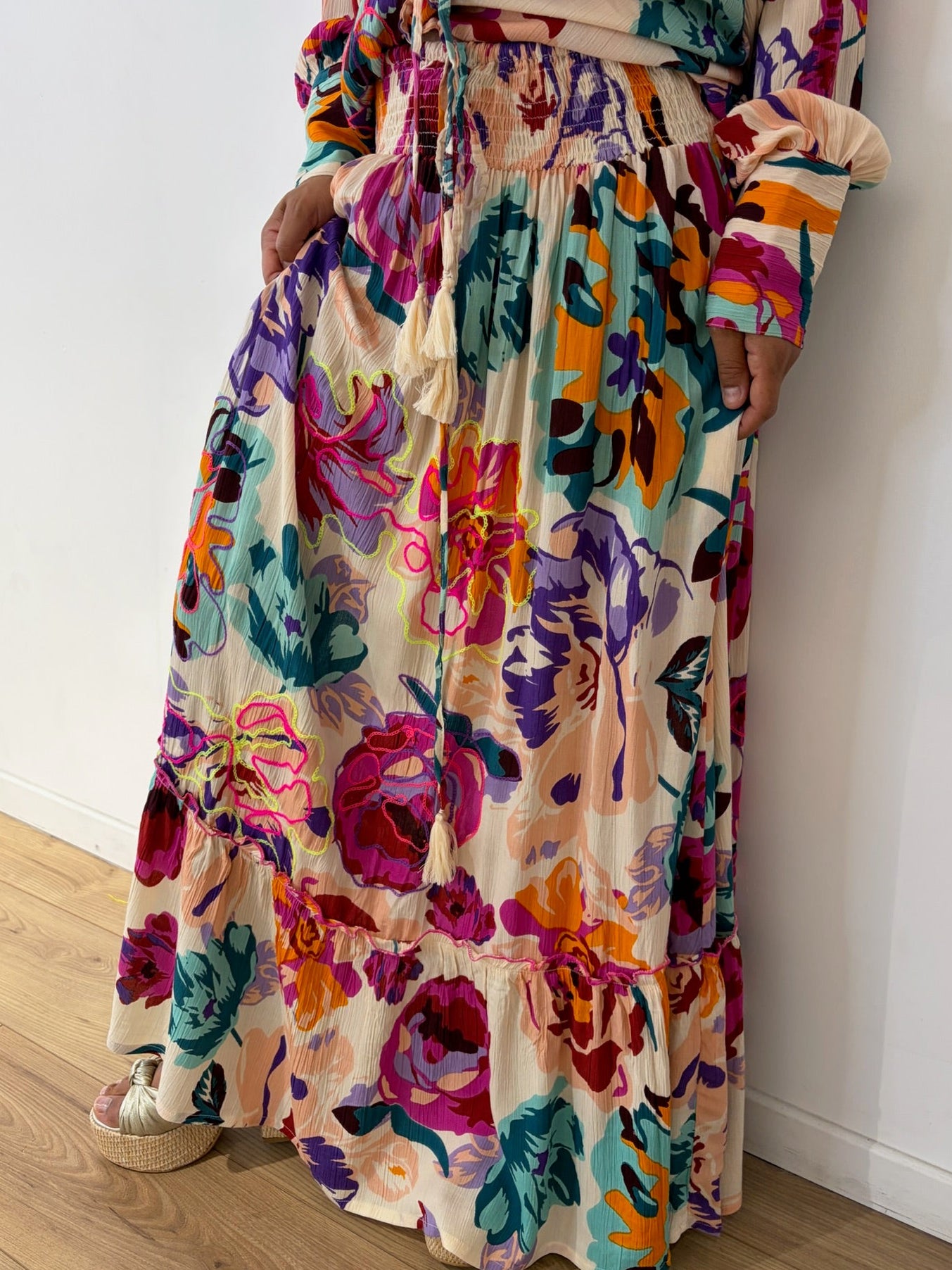 Jupe longue fleurie multicolore