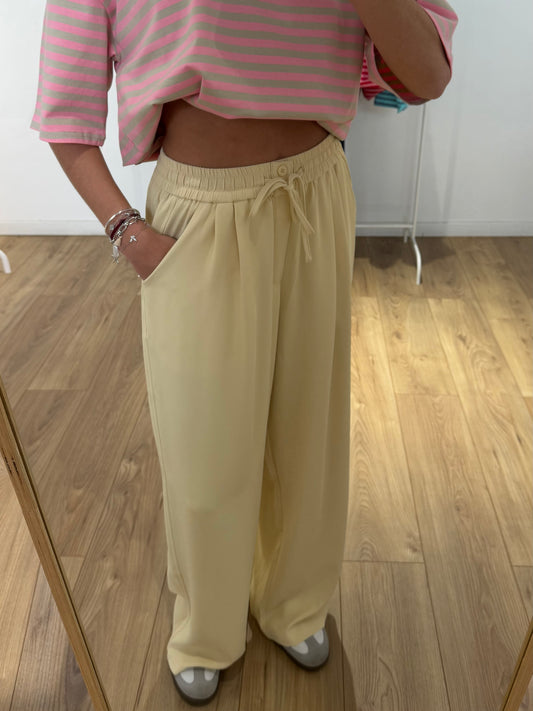 Pantalon Large Fluide Jaune Beurre – Taille Élastique & Coupe Ample