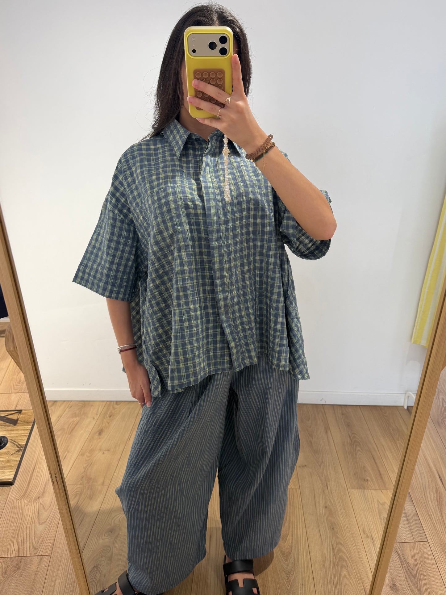 Ensemble chemise carreaux et Pantalon rayer 100% Coton- 2 Coloris