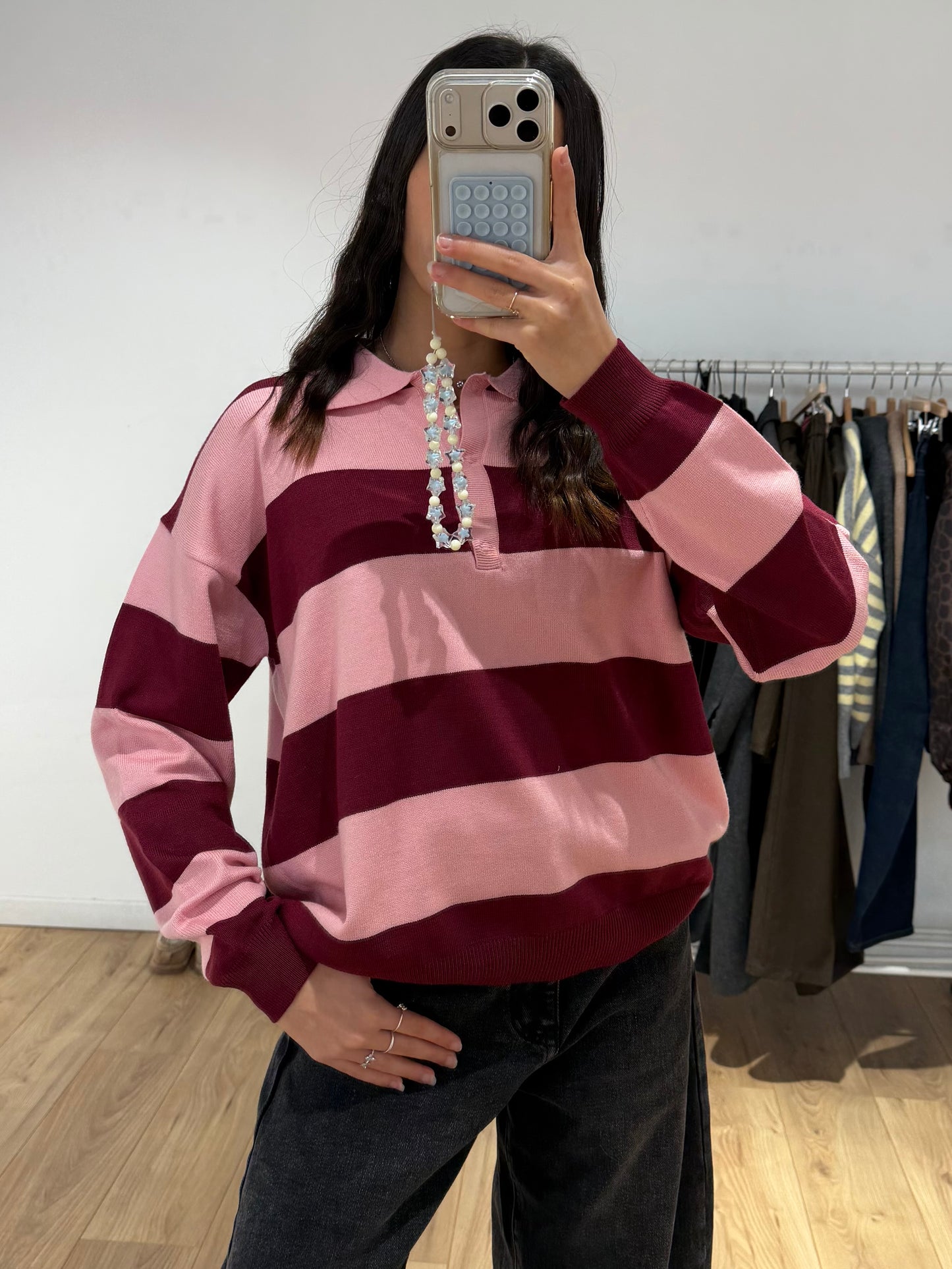 Pull Col polo Rayée en Laine