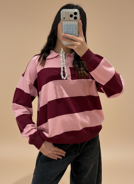 Pull Col polo Rayée en Laine