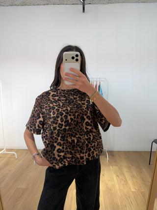 T-shirt femme léopard oversize – col rond & manches courtes