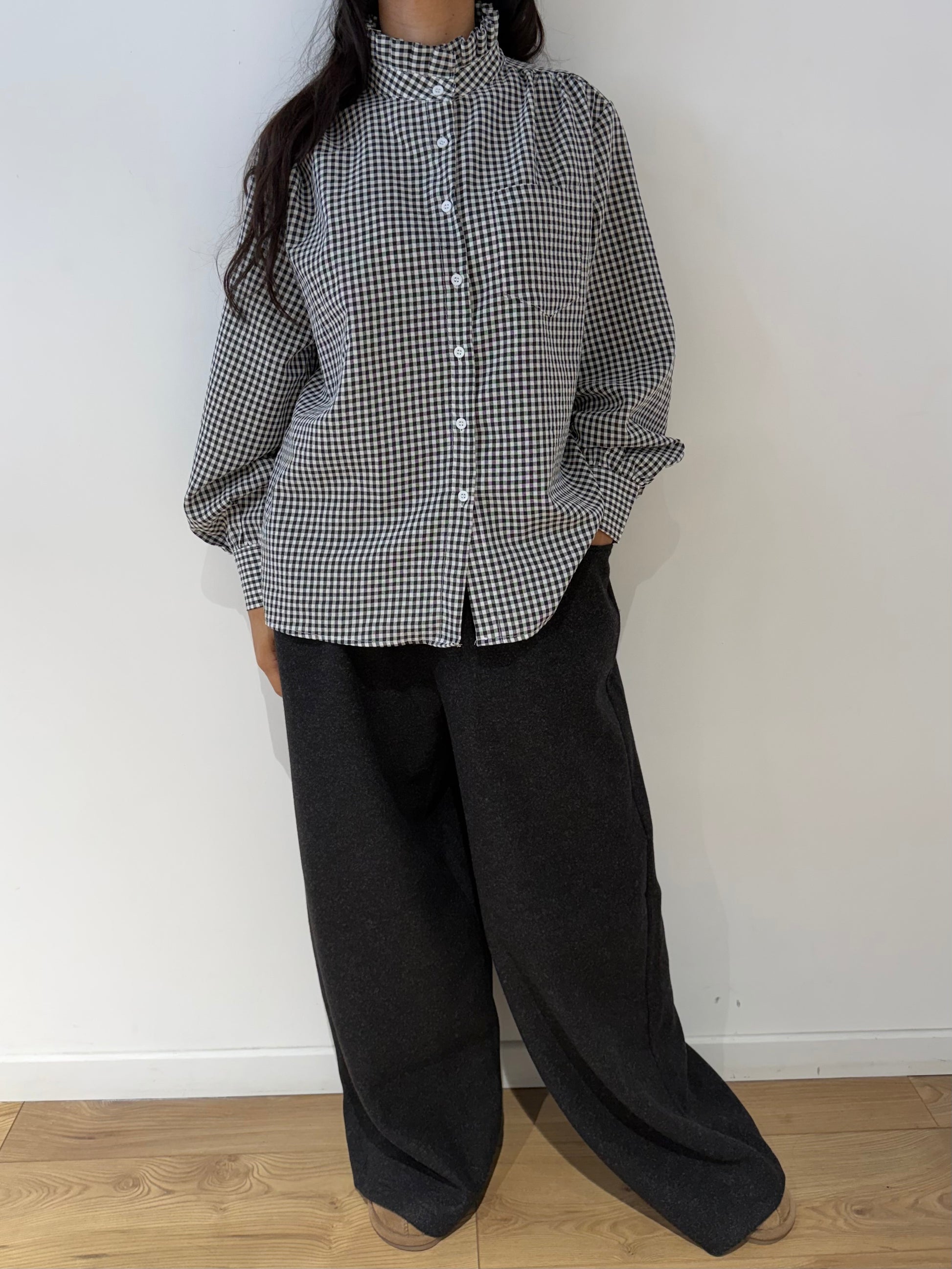 Chemise vichy carreaux col volanté femme champêtre chic Kata Paris