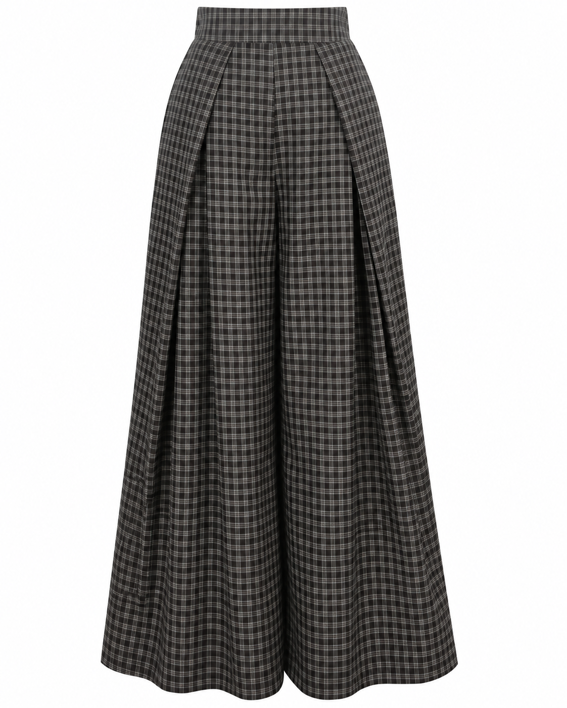Pantalon large à plis taille haute à carreaux – marron – KATA PARIS