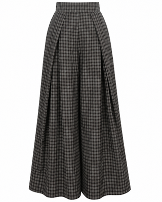 Pantalon large à plis taille haute à carreaux – marron – KATA PARIS