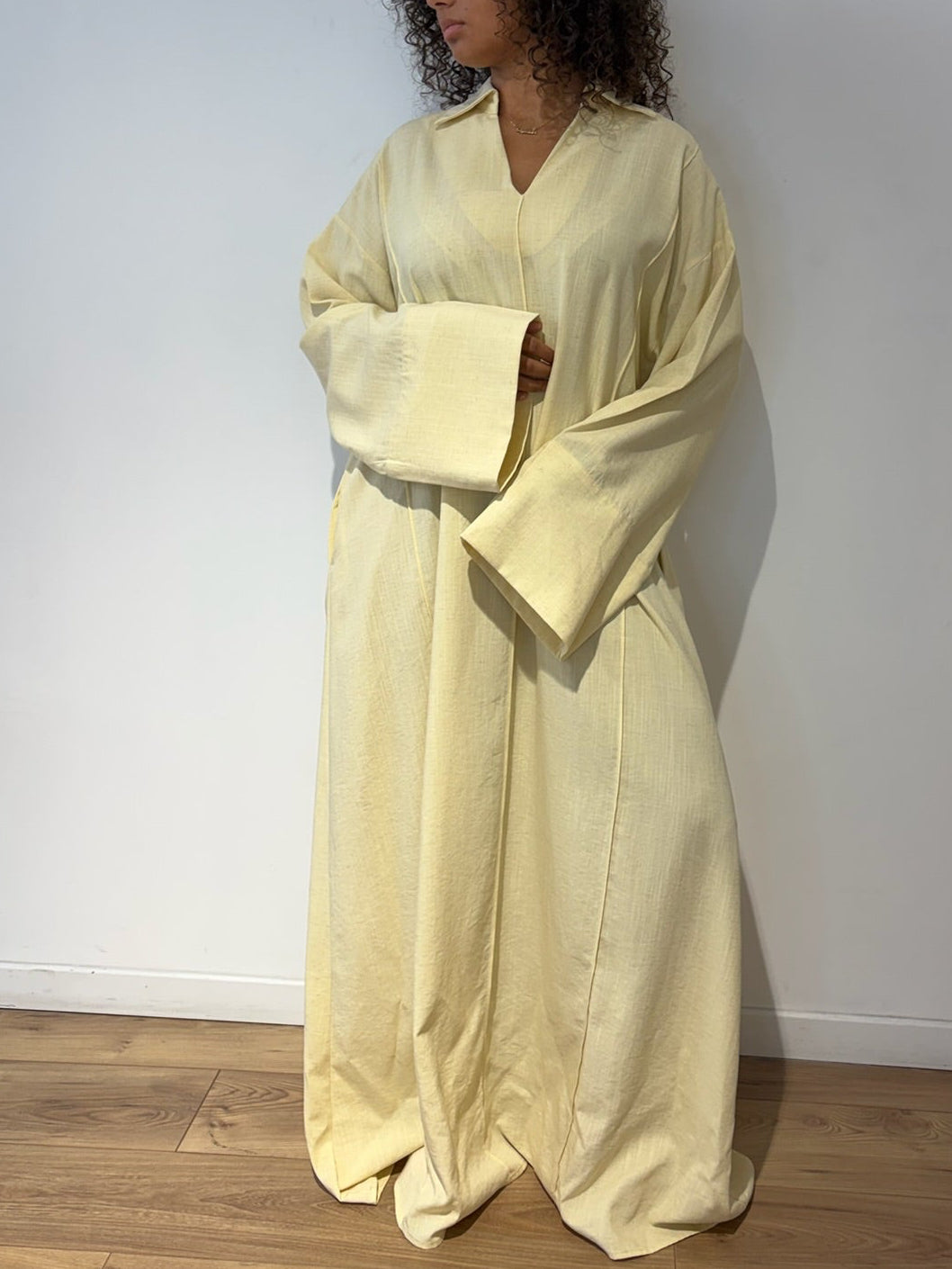 Robe longue oversize effet lin – Jaune beurre