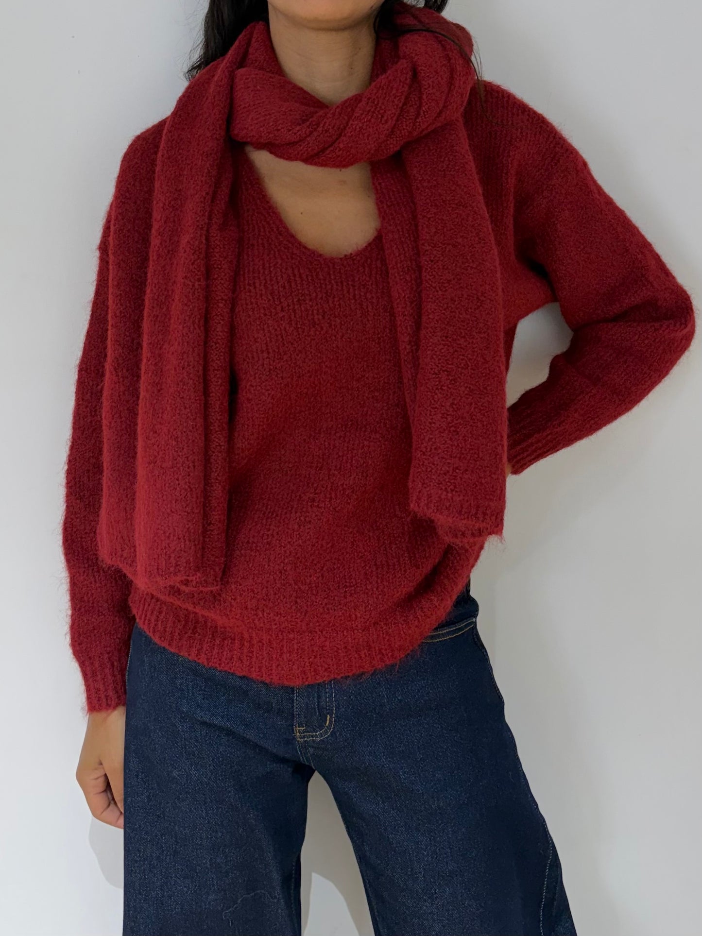 Pull Laine mélangé avec écharpe