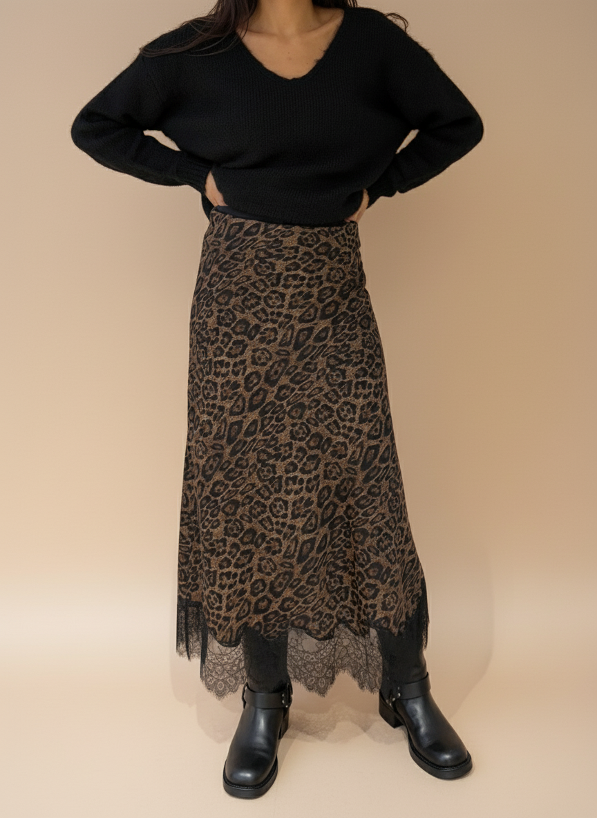 Jupe dentelle léopard