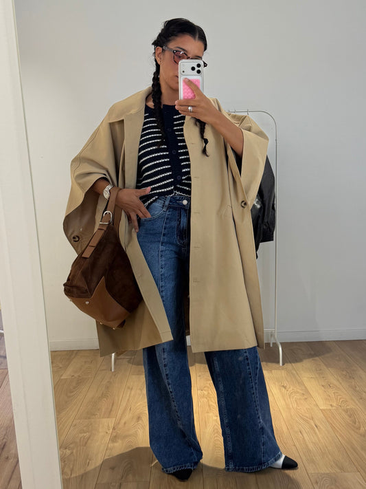 Cape Imperméable Femme Beige Oversize