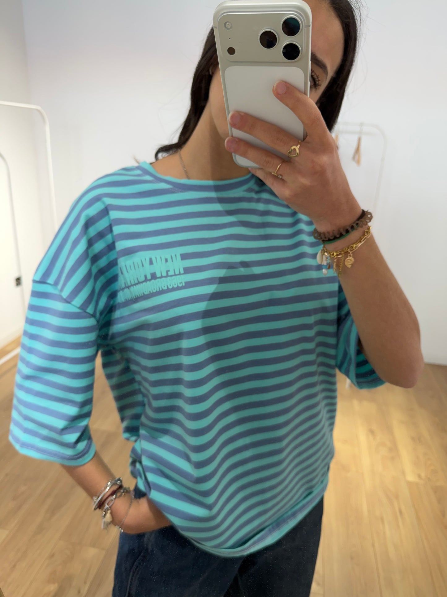 T-shirt Femme Rayé Oversize New York – Col Rond & Manches Courtes Coton