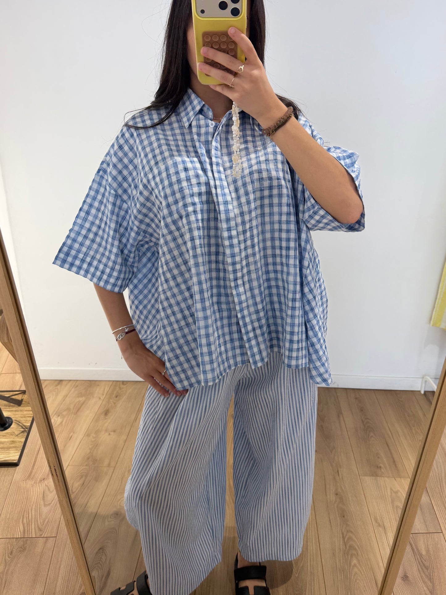 Ensemble chemise carreaux et Pantalon rayer 100% Coton- 2 Coloris