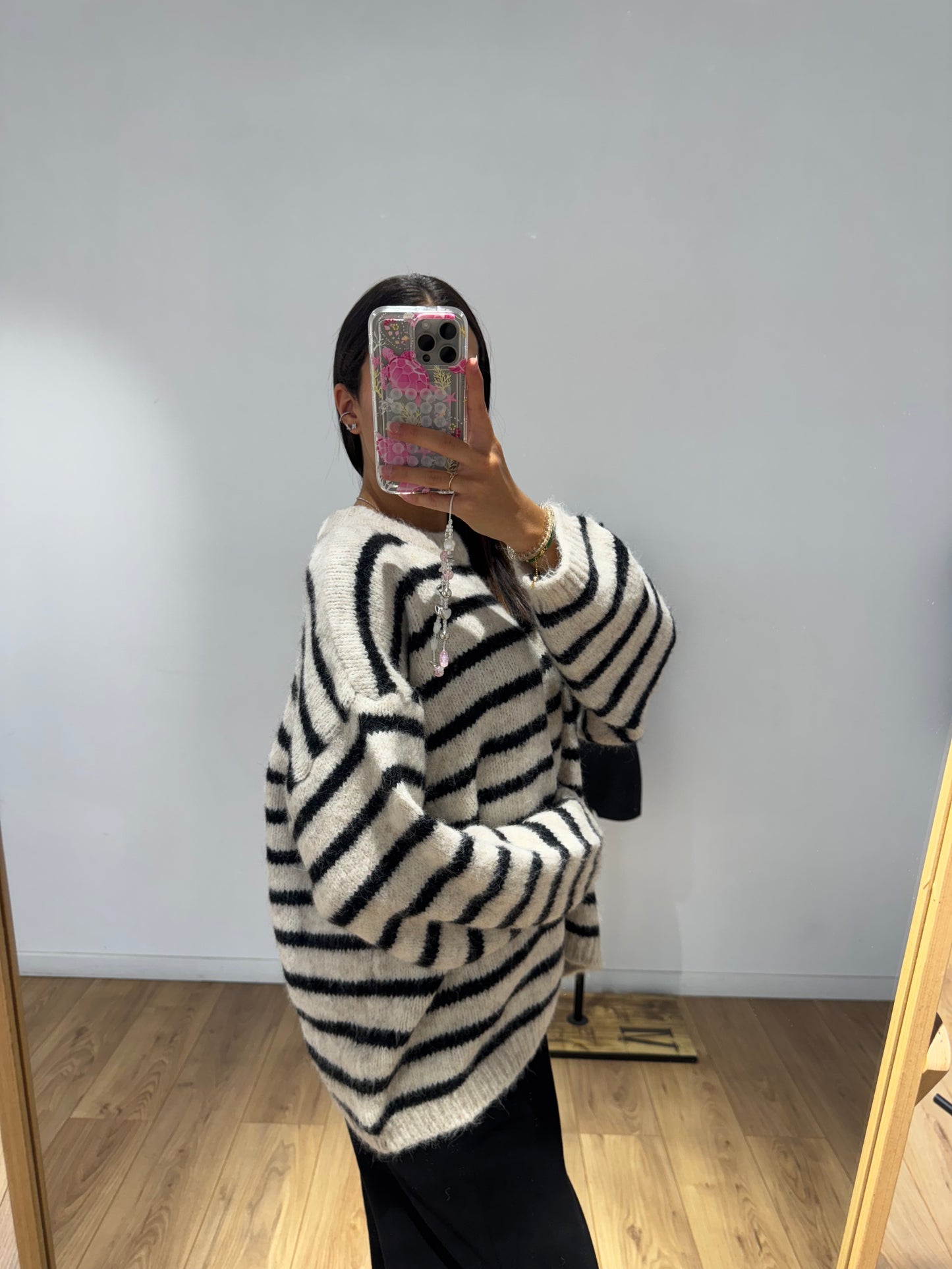 Pull marinière noir et beige en Laine Melangé - 2 Coloris