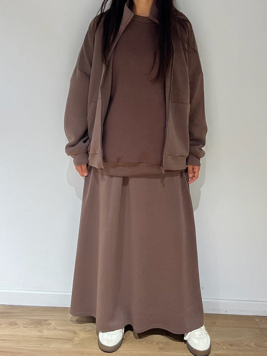 Ensemble modest fashion femme veste jupe marron marine noir mastour Kata Paris