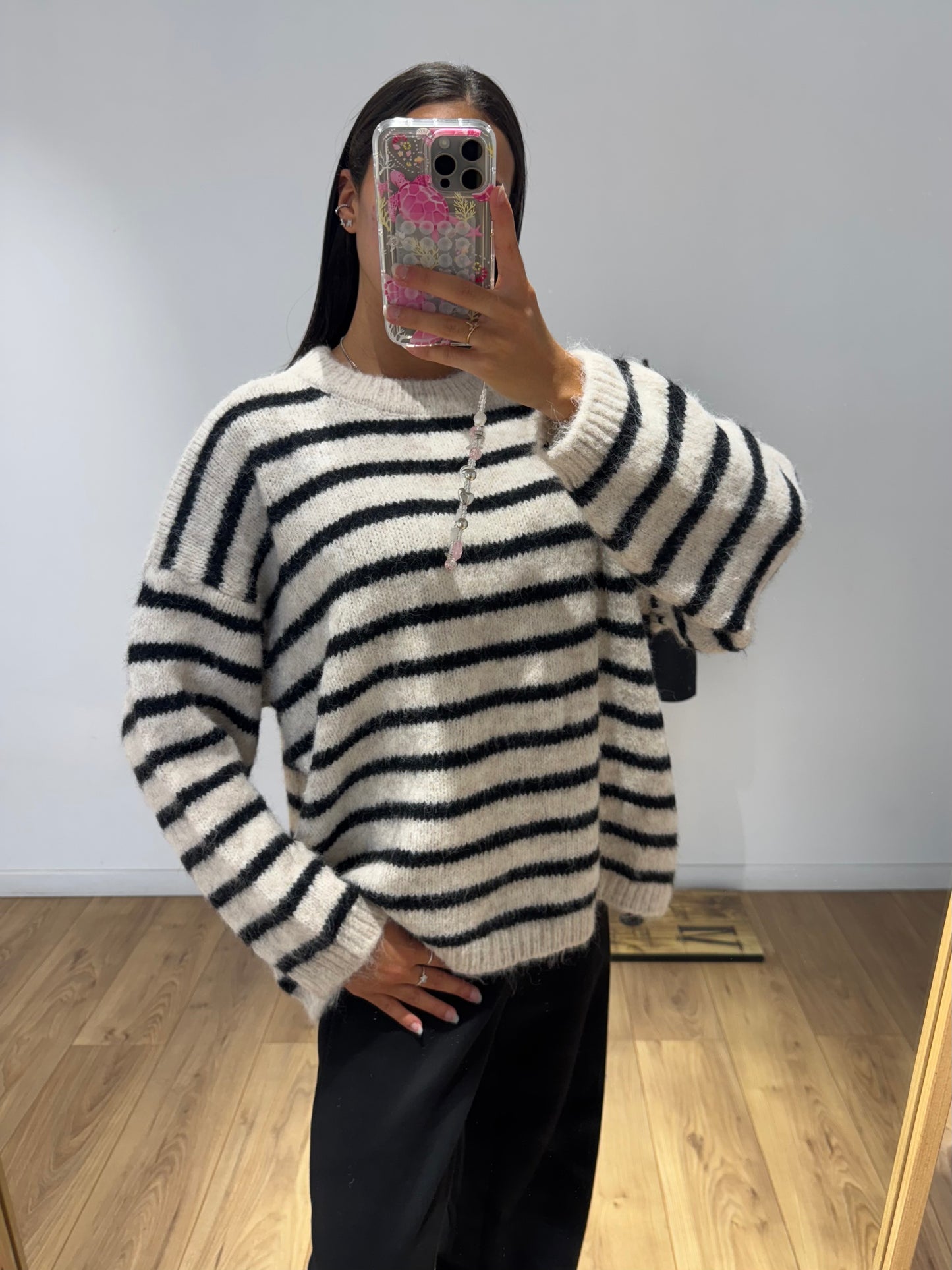 Pull marinière noir et beige en Laine Melangé - 2 Coloris