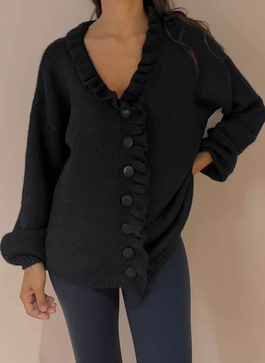 Gilet bouton et froufrou laine mélange