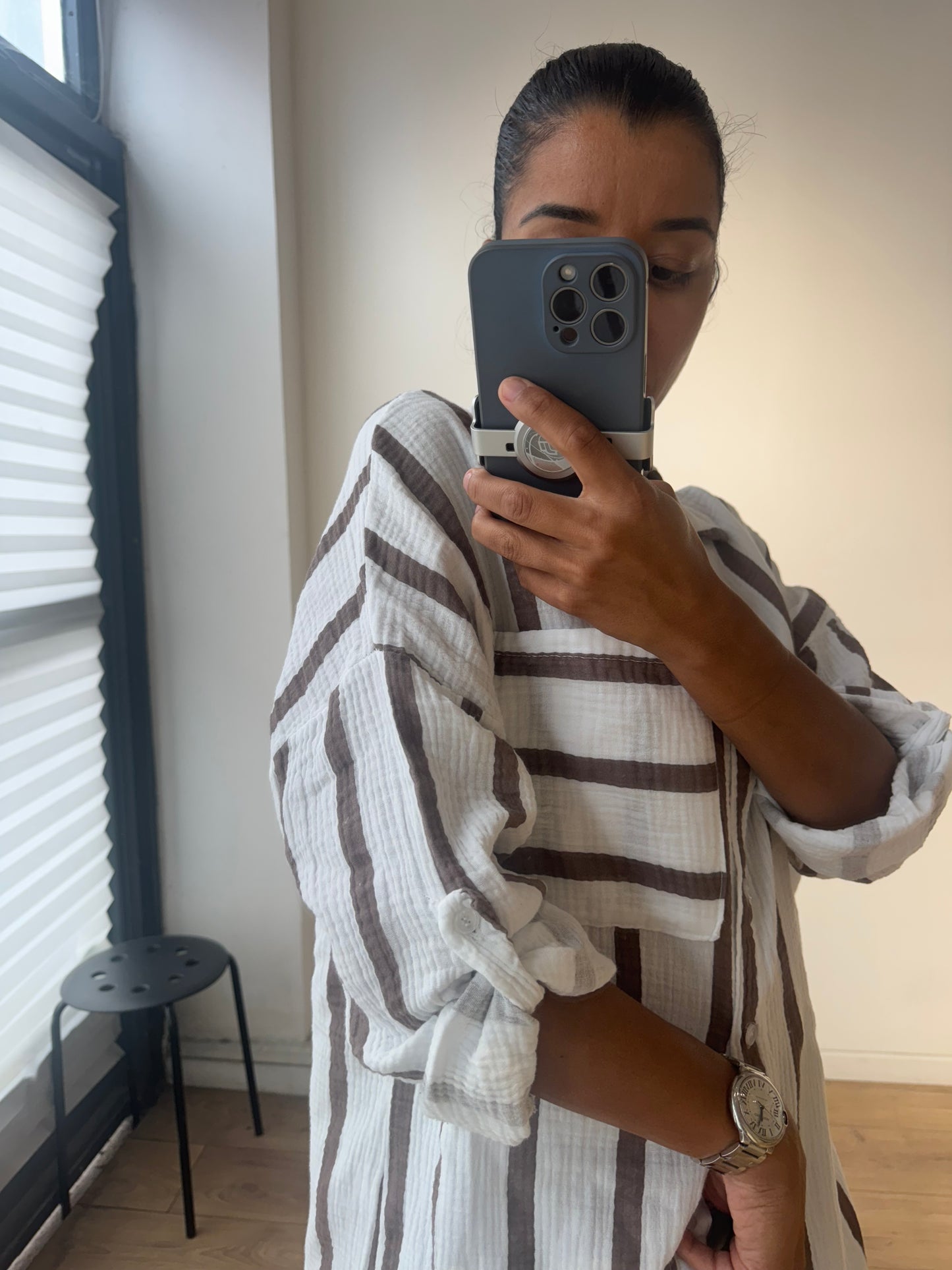 Chemise rayée en 100% gaze de coton -2 coloris