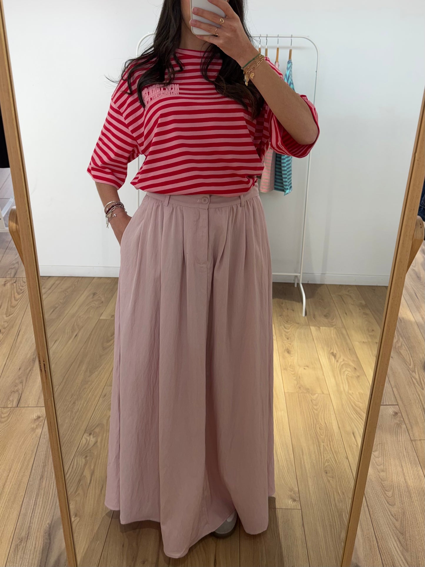 Jupe Longue Fluide Coton Rose – Taille Élastique & Poches