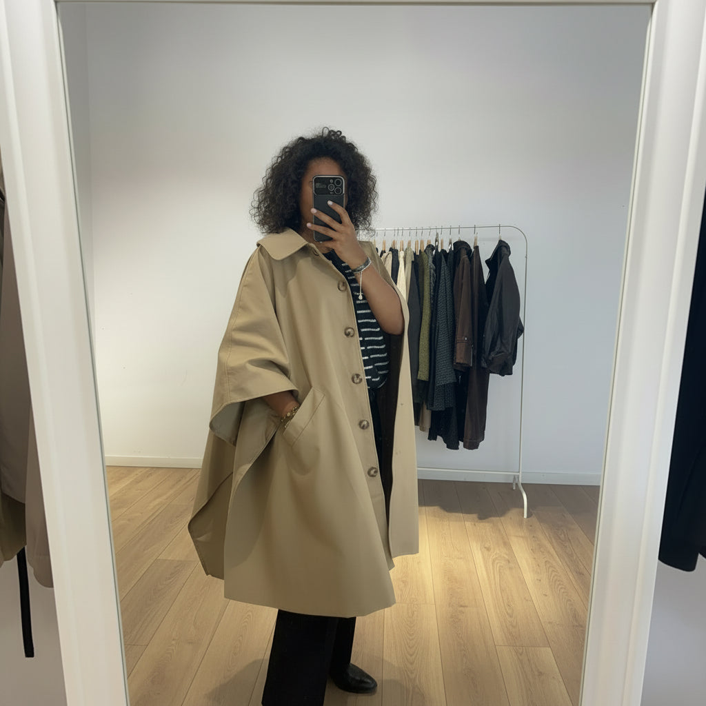 Cape Imperméable Femme Beige Oversize