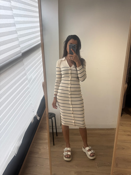 Robe marinière en maille côtelée – 2 coloris