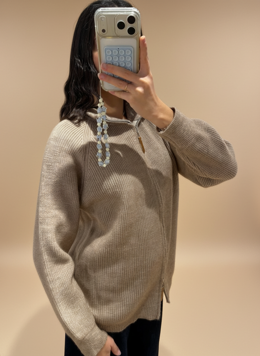 Veste zippée maille femme beige gris casual chic sport Kata Paris