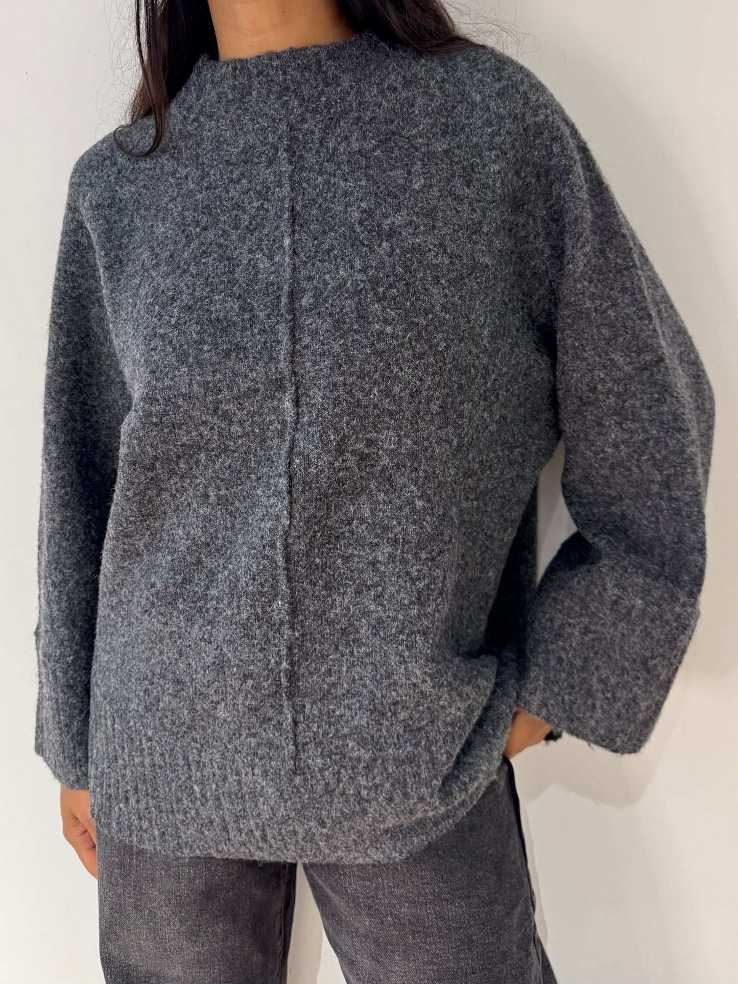 Pull Col Haut Chiné en Laine Mélangé