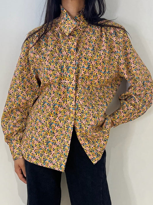 Chemise Fleurie Col Volanté