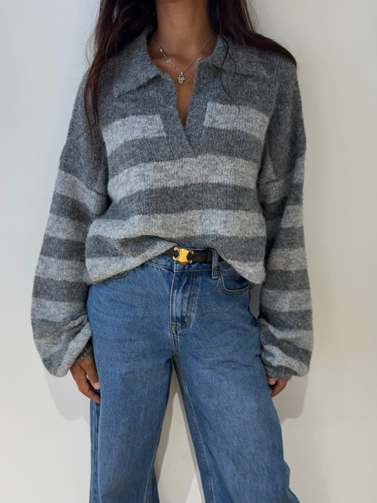 Pull rayer col v en Laine