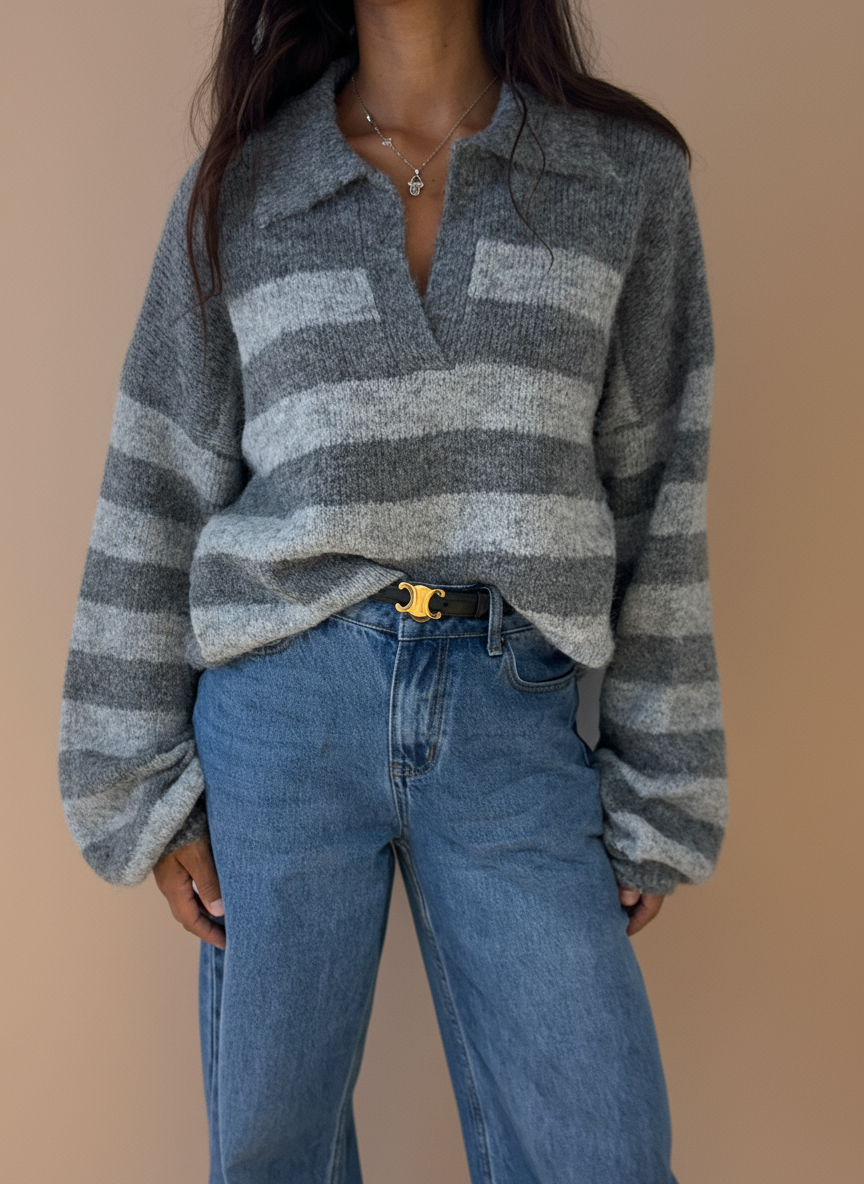 Pull rayer col v en Laine