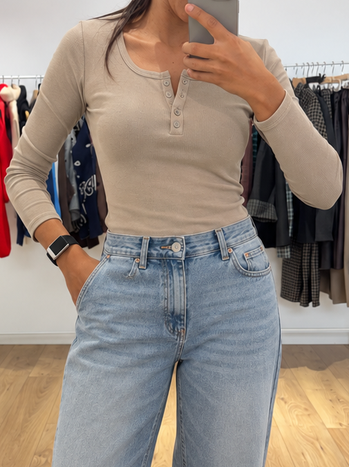 Haut basique manches longues à boutons en coton – vue 2
