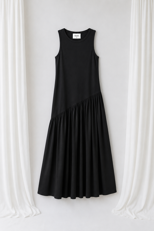 Robe Longue Fluide Asymétrique en Coton