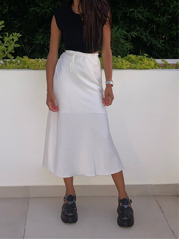 High Low Jupe AsymÃ©trique Mi Longue Jupe Longue Fluide Blanche