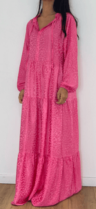 Robe longue rose motif léopard Barbara, chic bohème tendance