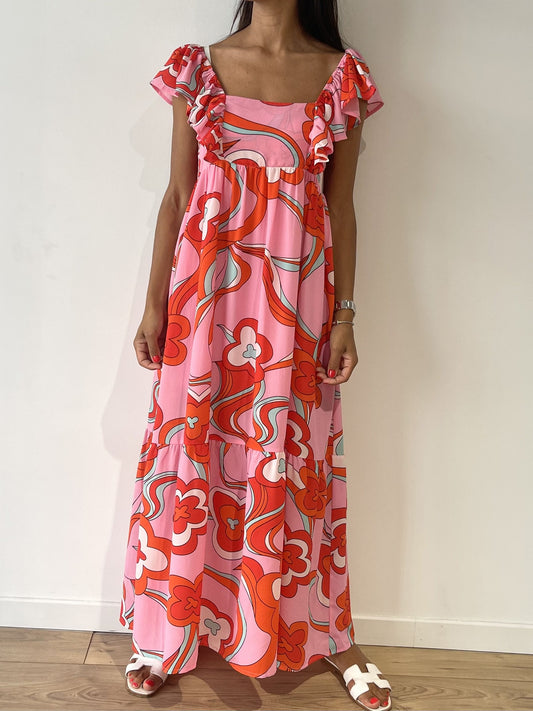 Robe maxi à fleurs rose avec une touche d'élégance pour les occasions spéciales