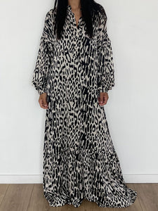 Robe longue à imprimé léopard noir, style tendance