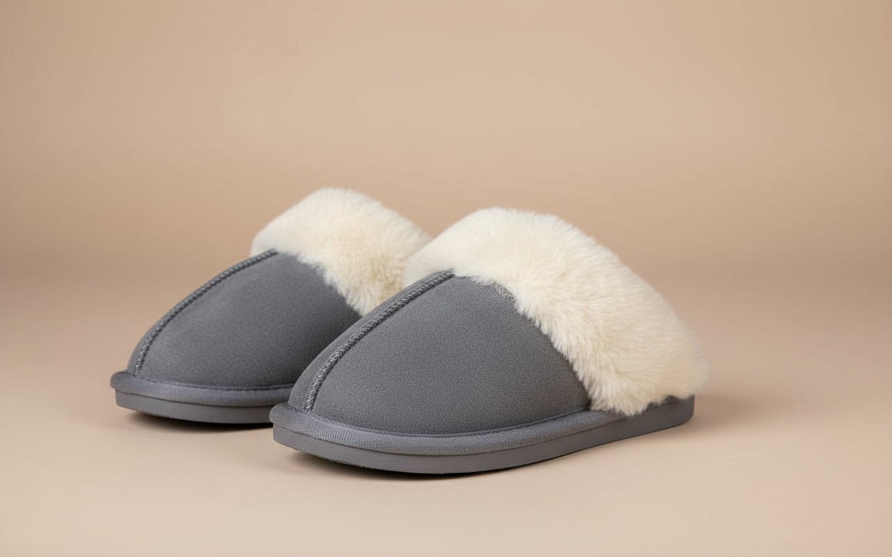 Chaussons en fourrure grise