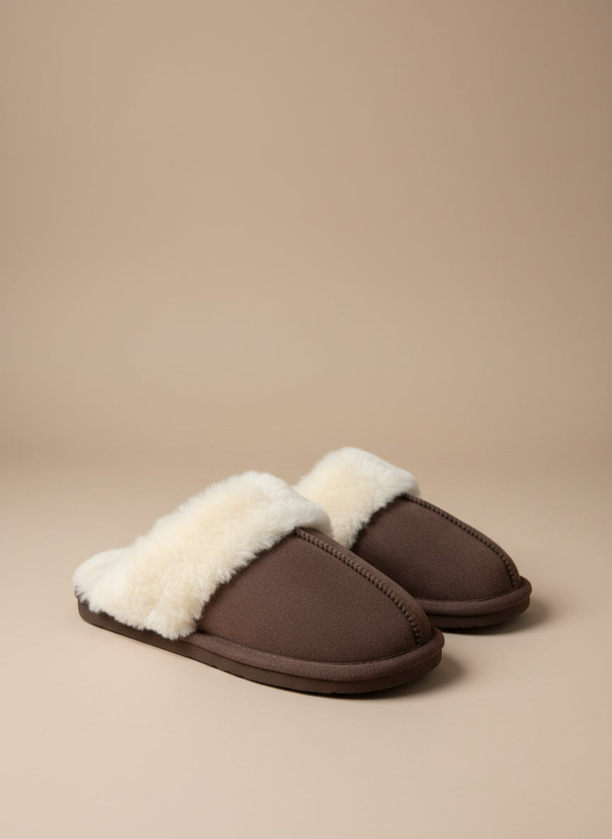 Chaussons en fourrure marron
