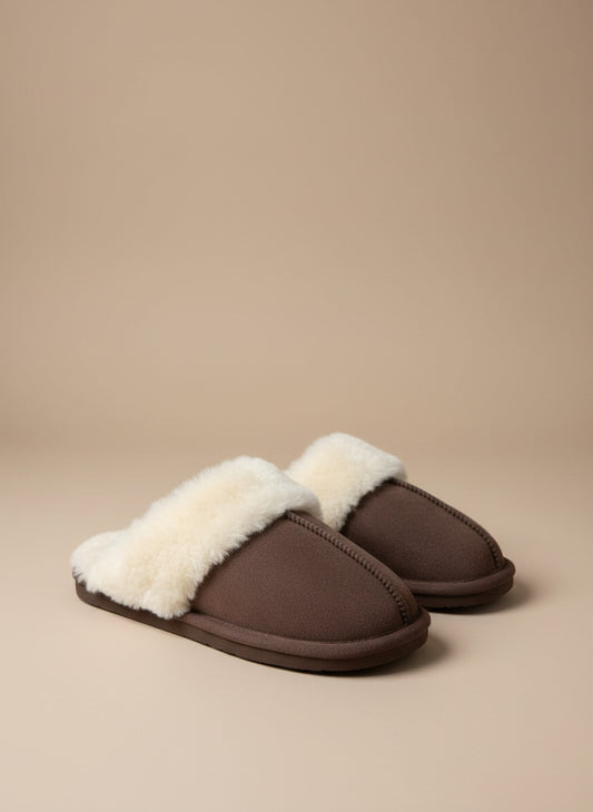 Chaussons en fourrure marron